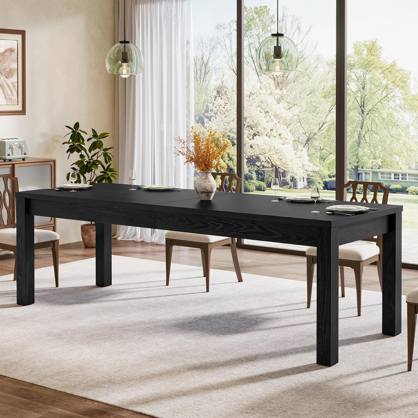 78.7" Large Dining Table for 6 8 10, Solid Wood Rustic Kitchen Table, Modern Farmhouse Rectangular Dining Desk for Kitchen, Living Room, Wood Brown