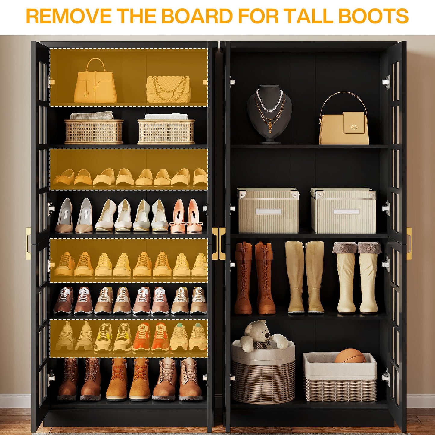 Tribesigns Tall Shoe Cabinet with Doors, 8-Tier Shoe Storage with Adjustable Shelves, Modern Shoe Organizer Shoe Rack Cabinet for Entryway, Hallway, Closet, Living Room, Rustic Brown