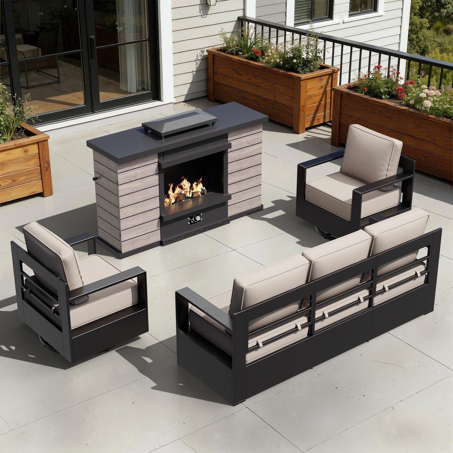 Aluminum Patio Swivel Chair - Outdoor Swivel Rocking Chair with 6" Thick Removable Cushions, All-Weather Metal Frame, Deep Setting for Garden, Poolside and Porch