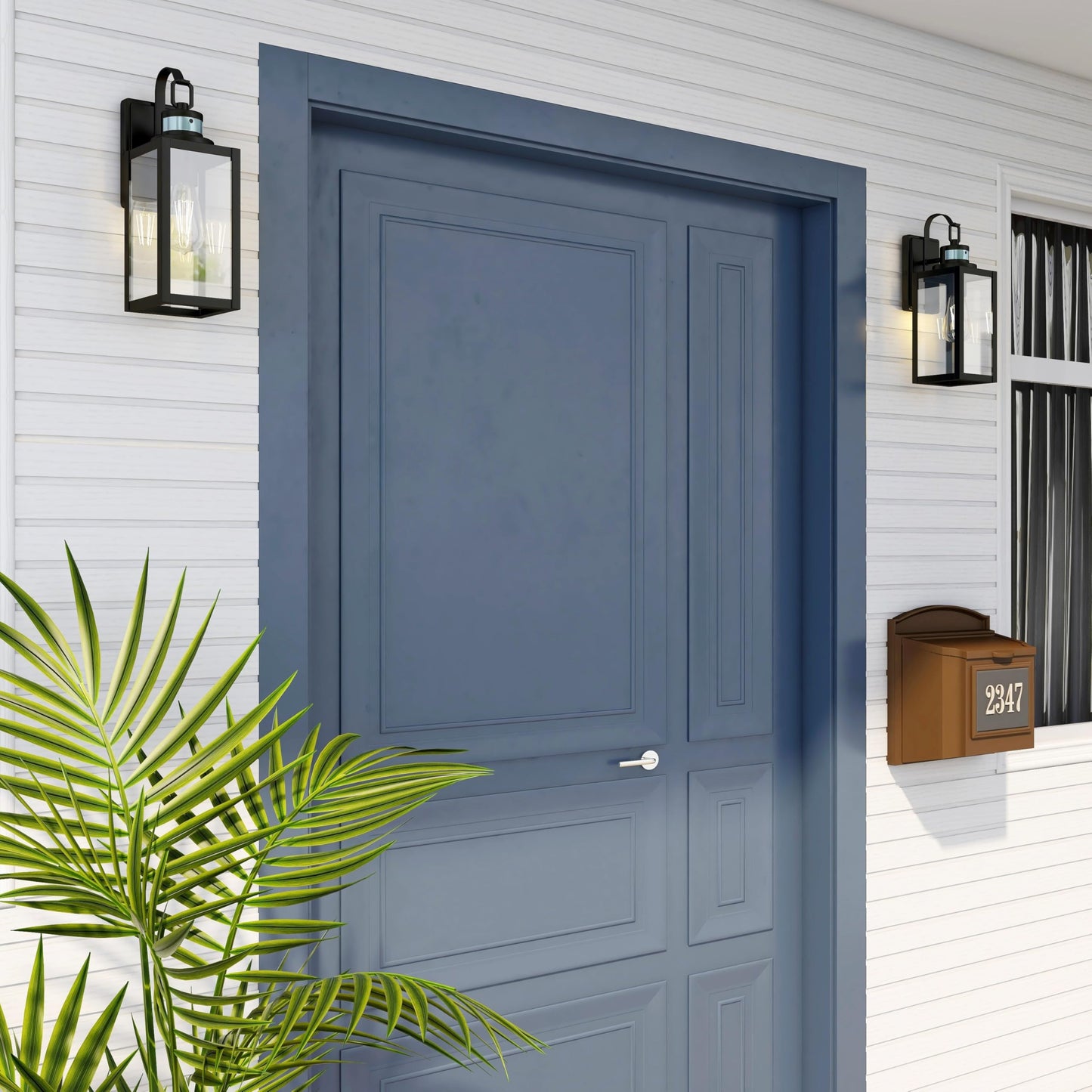 18 Inch Dusk to Dawn Outdoor Wall Light Fixtures, Large Exterior Waterproof Light Fixtures, Black Modern Porch Lights with E26 Sockets & Glass Shades, Wall Sconces for Patio, Garage, Front Door