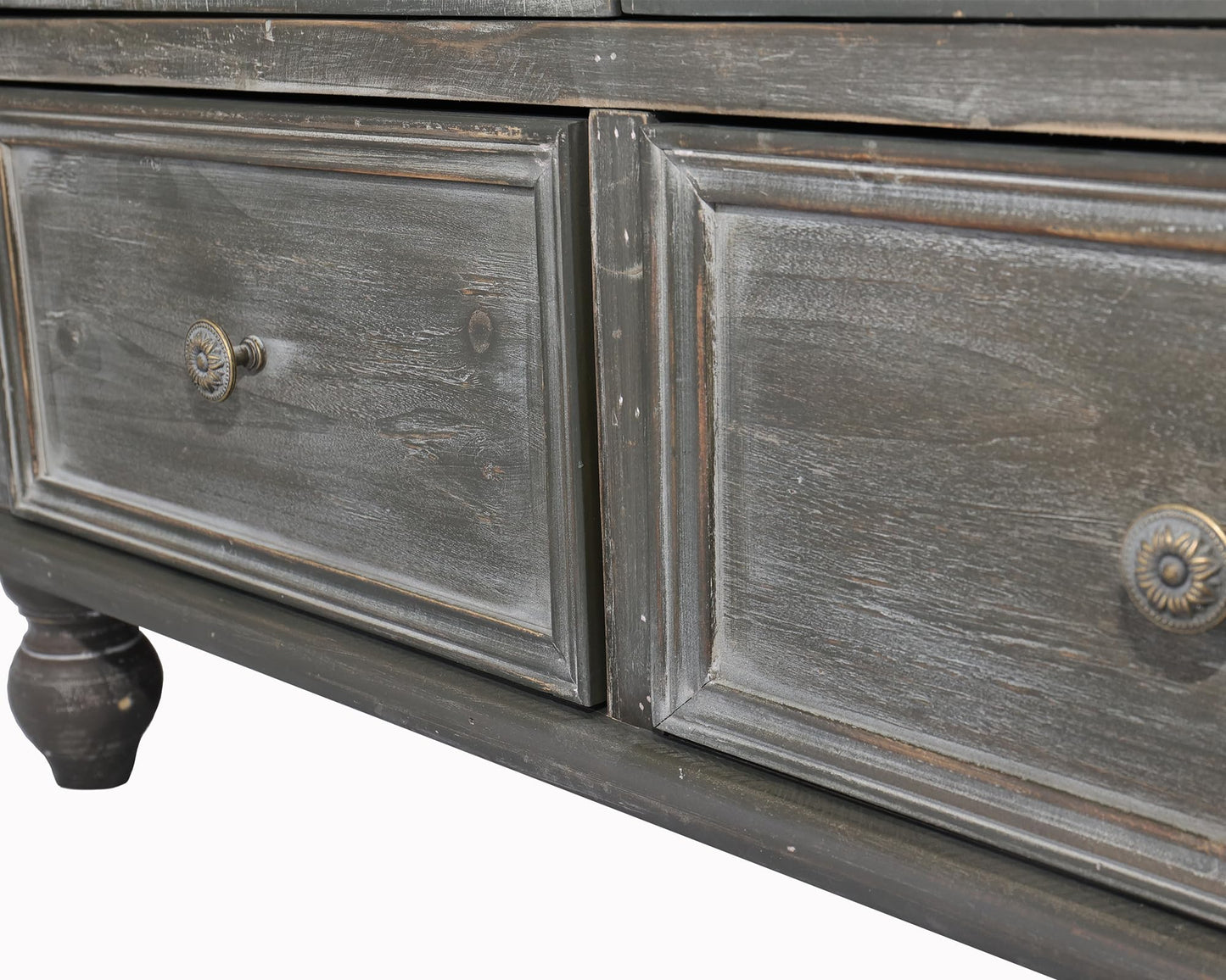 LKTART 60" Farmhouse Sideboard Buffet,Solid Fir Wood Frame with Hollowed-Out Carved Doors,Hand-Distressed Design,Versatile Storage Cabinet for Kitchen, Living Room,Natural Wood