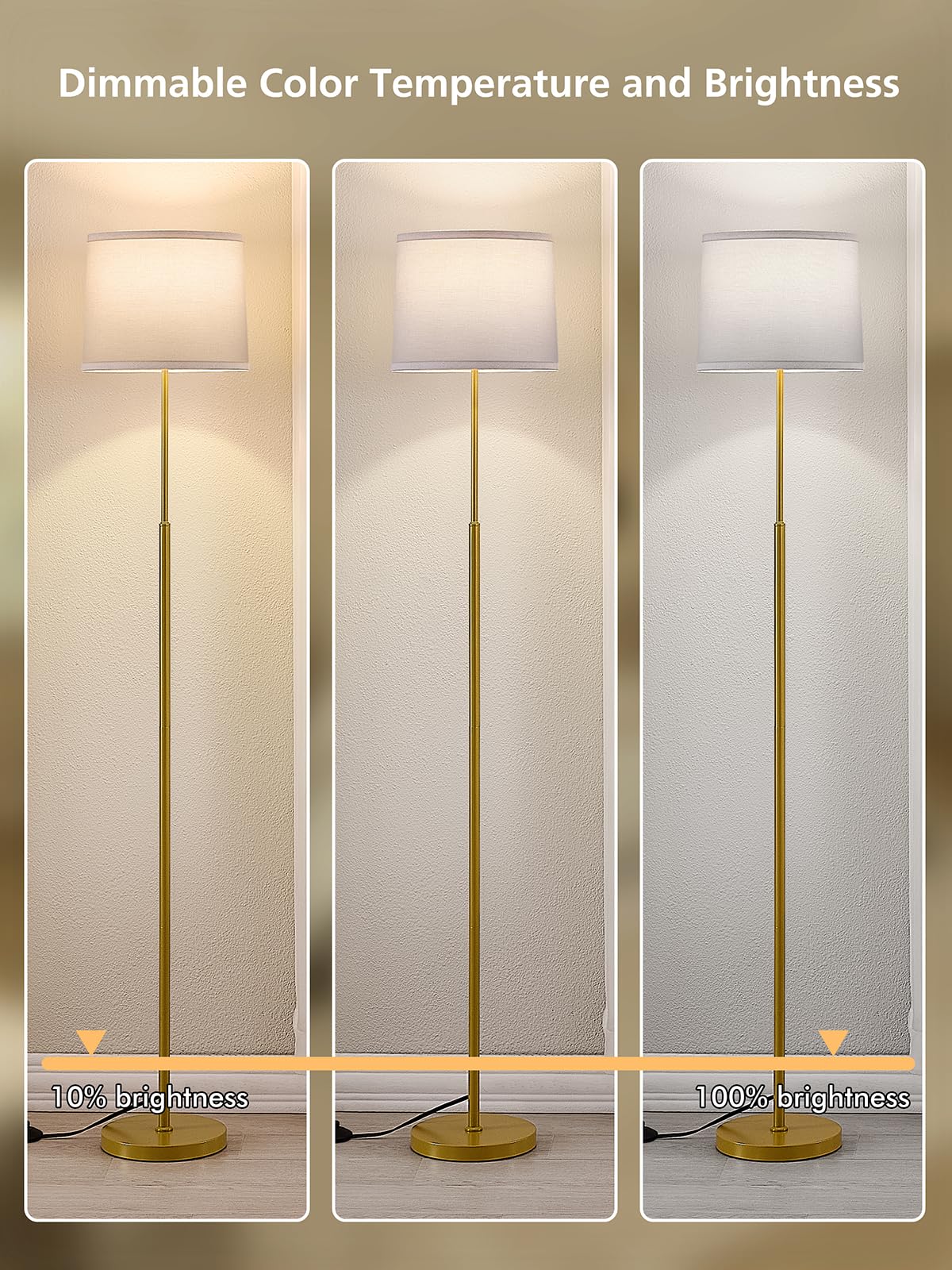 60" Modern Floor Lamp for Living Room Bedroom, Standing Lamp with Oatmeal Linen Lampshade, Tall Lamp with A19 9W 3 Color Temperature Bulb, Foot Switch Control, Black