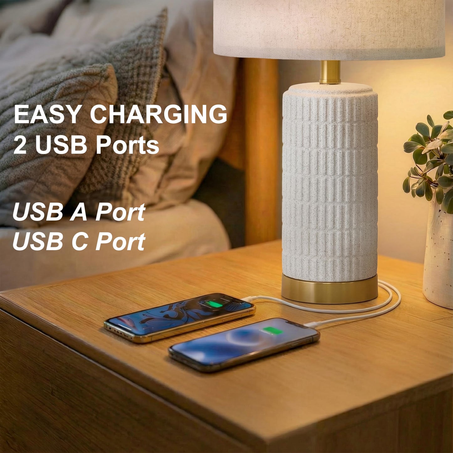 PoKat 20.75" Small Modern Ceramic Table Lamps Set of 2 for Bedroom, White Bedside Lamps for Night Stands, Farmhouse Desk Decor Gift Nightstand Table Lamps for Living Room End Table Beige
