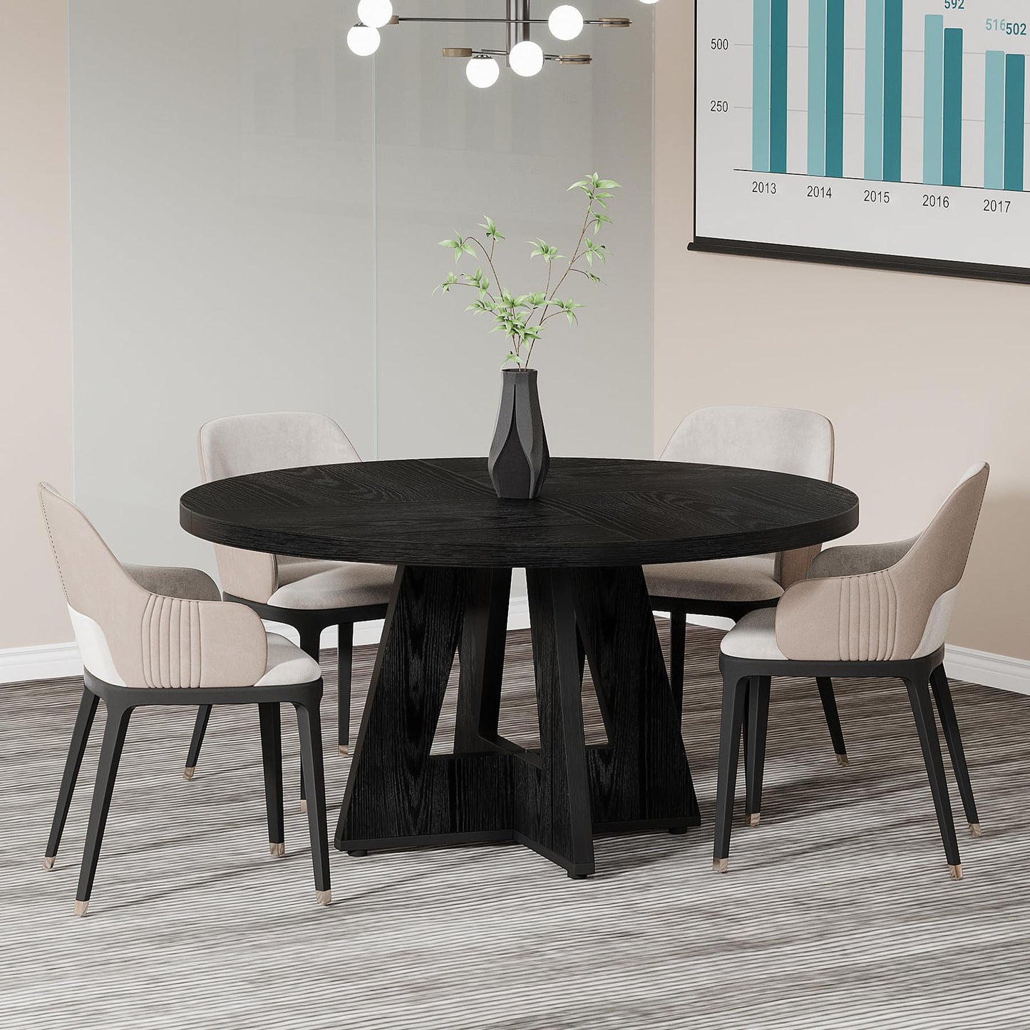 Tribesigns 47-Inch Round Conference Table for 4-6 People, Wooden Meeting Room Table with Thicken Tabletop and Wood Base (Grey)
