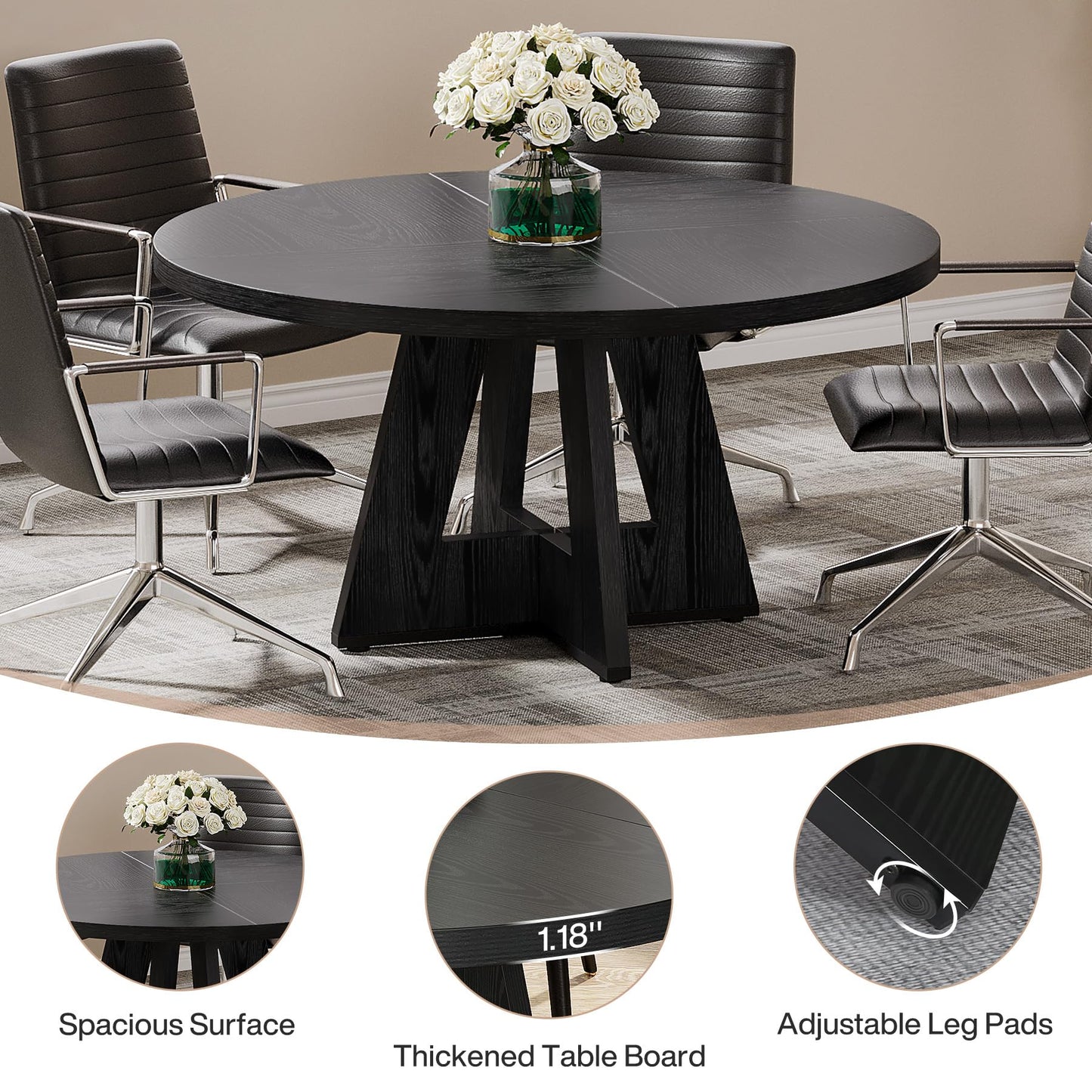 Tribesigns 47-Inch Round Conference Table for 4-6 People, Wooden Meeting Room Table with Thicken Tabletop and Wood Base (Grey)