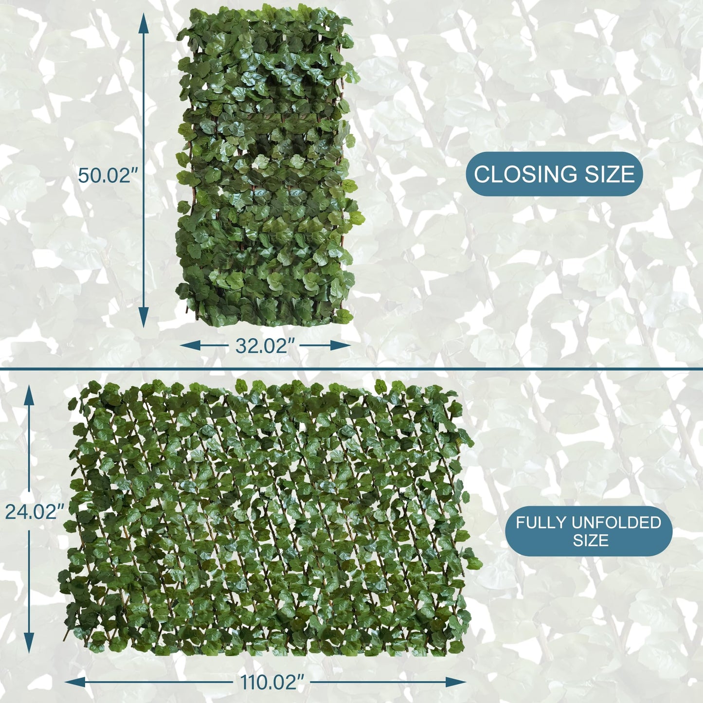 Expandable Fence Privacy Screen for Balcony Patio, 32" W Faux Gardenia Leaves Fencing Panel