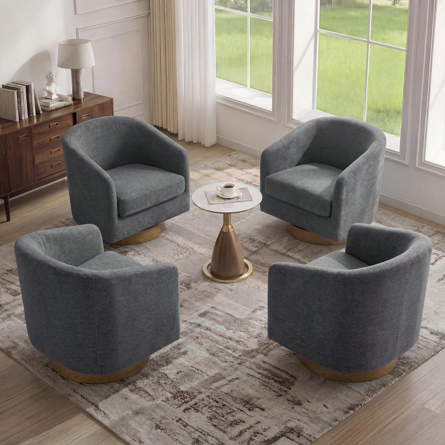 Swivel Barrel Chairs Set of 2, 31" W Modern Faux Leather Round Swivel Accent Chair for Living Room, 360° Rotation Upholstered Armchair Club Chair for Bedroom, Reading Room, Office (Brown)