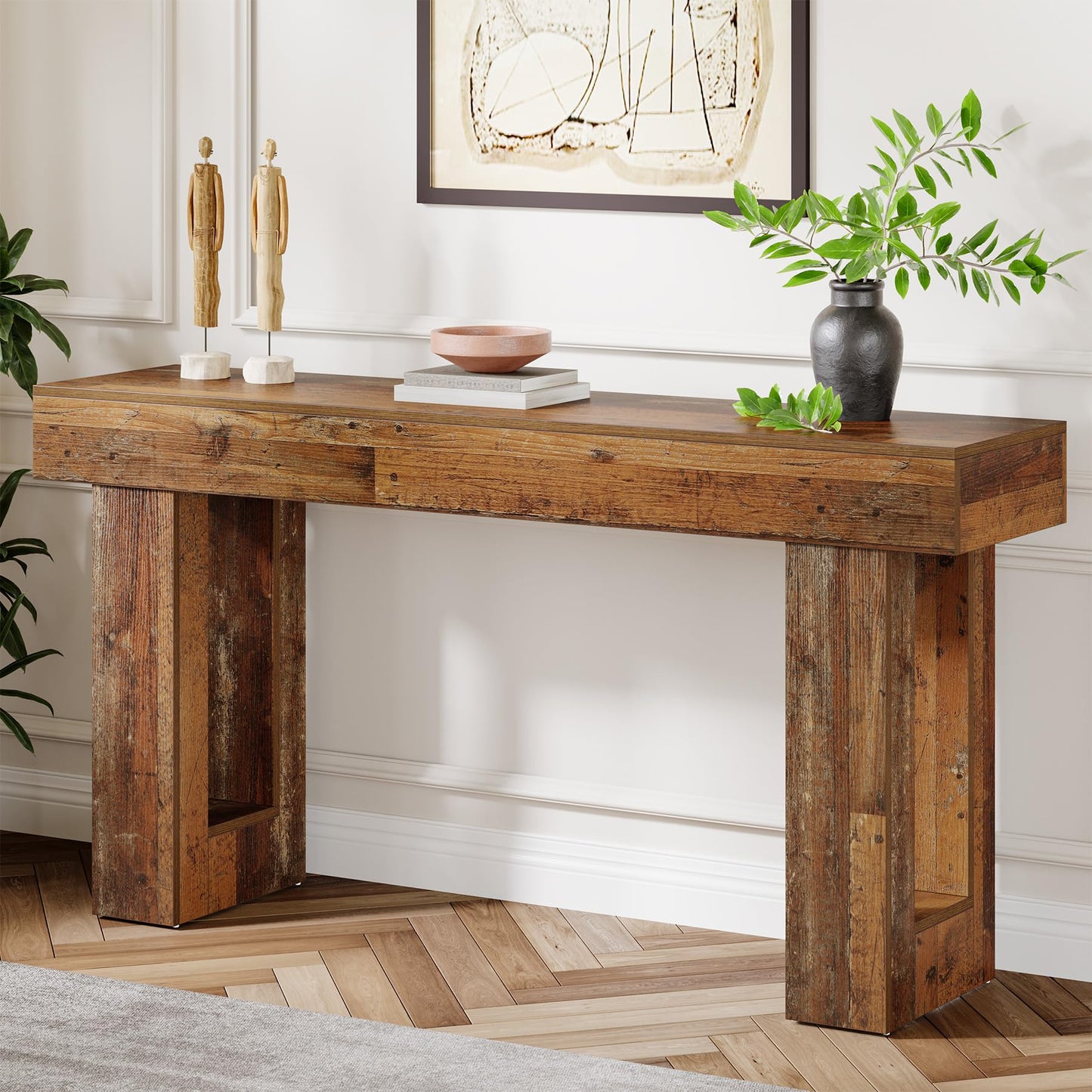 Tribesigns Farmhouse Console Table, 63-Inch Long Narrow Sofa Table Behind The Couch, Wooden Rectangular Entryway Table for Entrance, Hallway, Living Room (Natural)