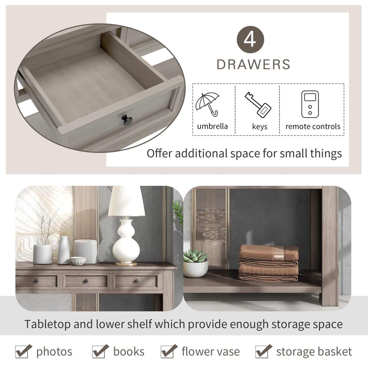 LKTART 63" Solid Wood Console Table Sofa Table with Storage Drawers and Bottom Shelf,Farmhouse Entryway Table for Hallway Foyer,Living Room,Easy Assembled (63" Espresso)