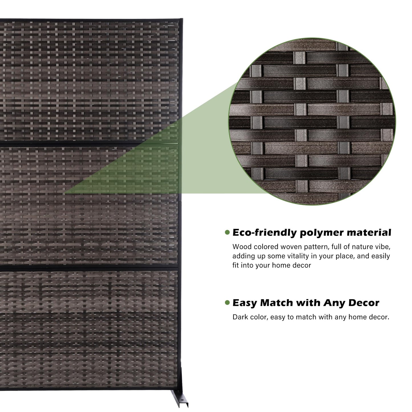 Outdoor Metal Privacy Screen with Stand, 72" H x 47" W Freestanding Outdoor Patio Divider, Decorative Patio Privacy Fence Panel for Garden Backyard Balcony Porch (Brown-Crossbanding)