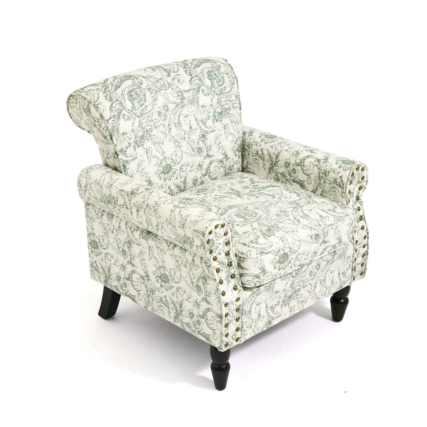 Wingback Accent Chairs Set of 2, Mid-Century Modern Upholstered Armchair Living Room Chair with Nailhead Trim & Rolled Armrest, Comfy Lounge Chair Single Sofa Chair for Bedroom, Light Blue