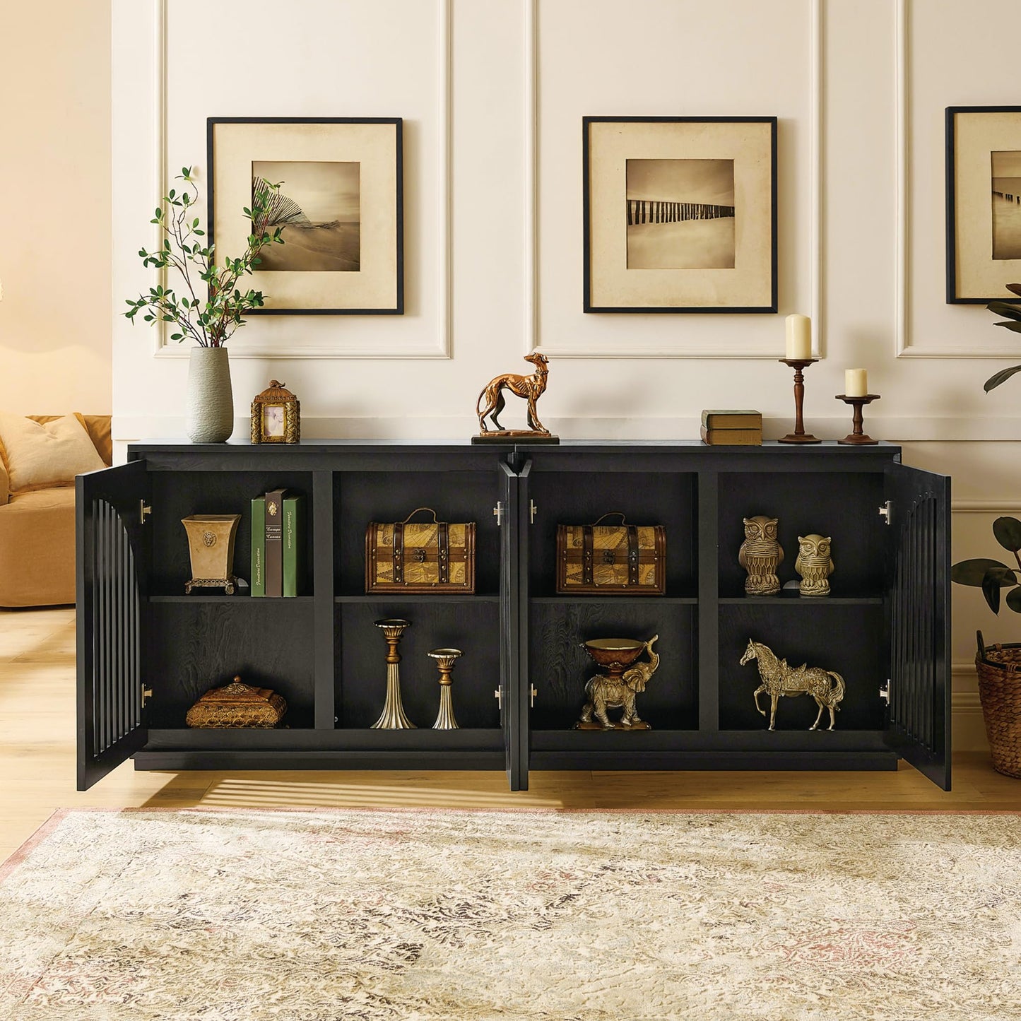 LKTART 39" Mid Century Modern Sideboard Buffet Cabinet, Narrow Credenza Storage Cabinet,Media Console Coffee Bar Table for Living Room,Entryway,Kitchen,Walnut