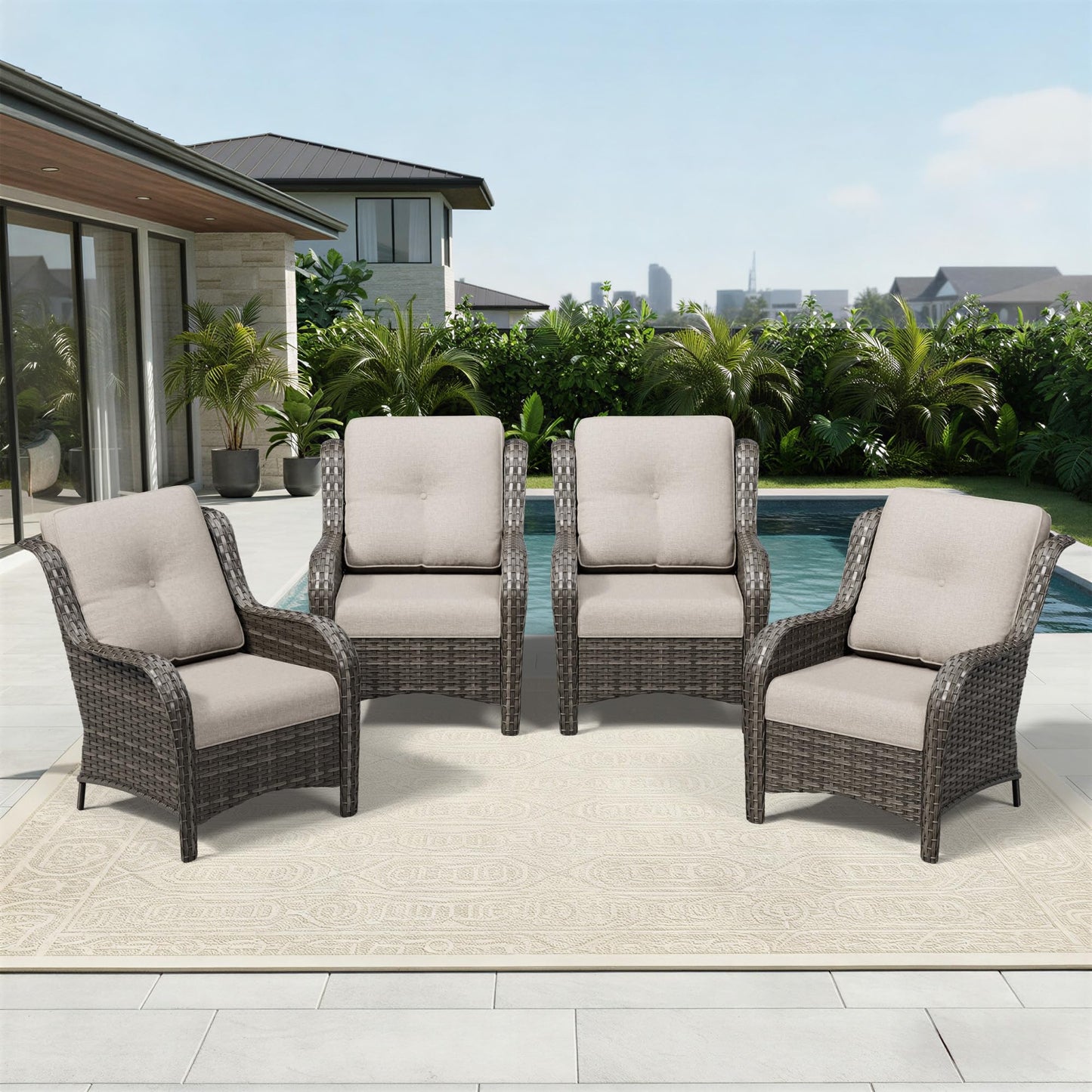 Joyside Patio Chairs Set of 2, Wicker Patio Furniture with High Back, Deep Seating, Wide Armrest, Thickened Cushions, Outdoor Rattan Furniture for Deck, Porch Use