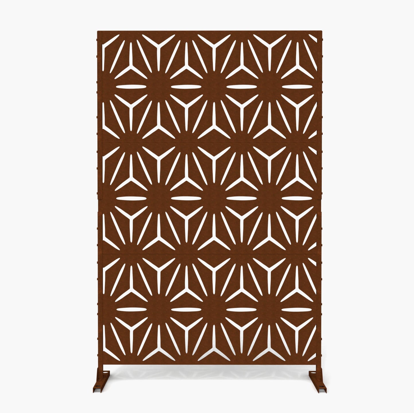 Outdoor Metal Privacy Screen with Stand, 72" H x 47" W Freestanding Outdoor Patio Divider, Decorative Patio Privacy Fence Panel for Garden Backyard Balcony Porch (Brown-Crossbanding)