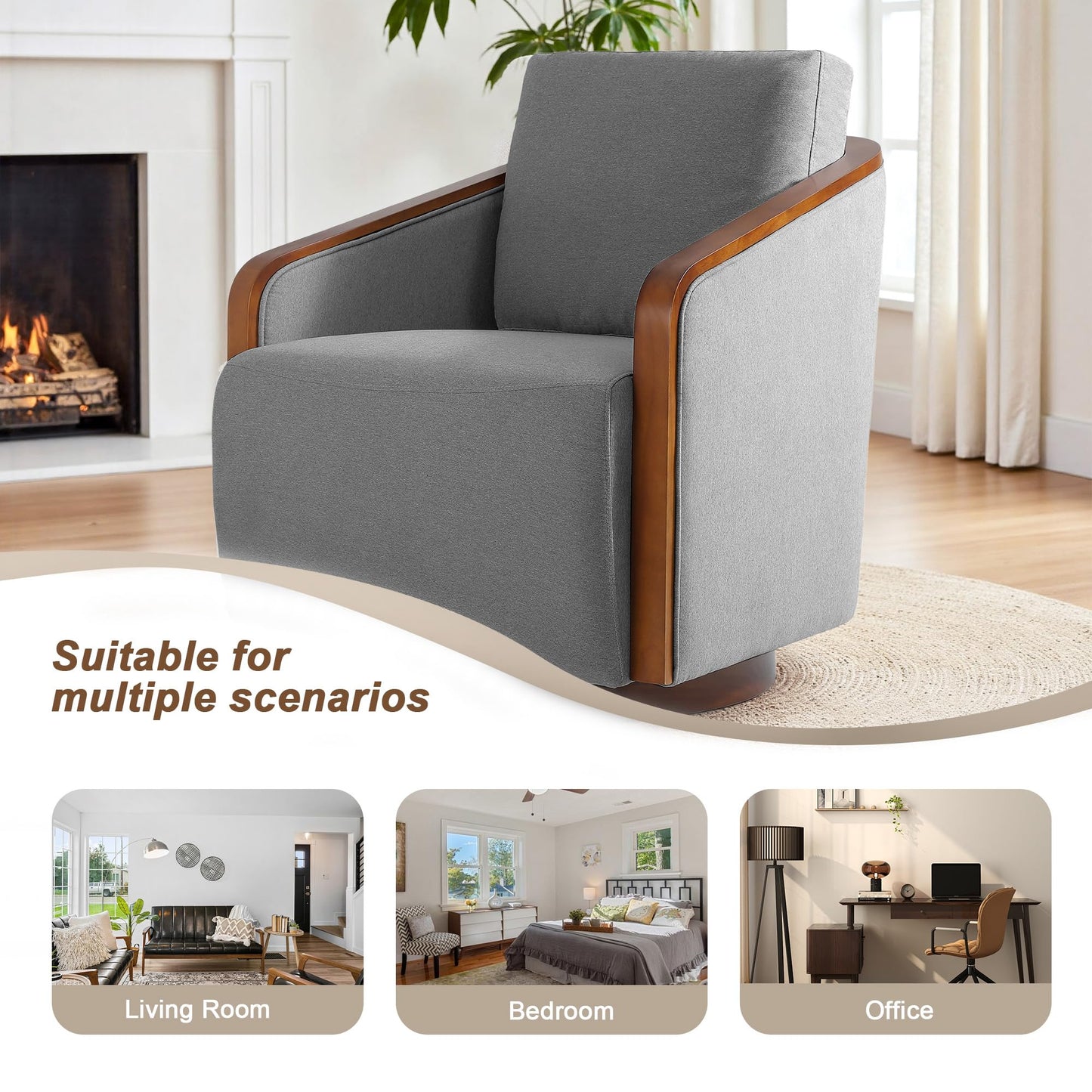 360° Swivel Barrel Chairs Set of 2, Upholstered Swivel Round Barrel Chair, Comfy Chenille Fabric Single Club Armchair Accent Chair for Living Room, Reading Room, Bedroom, Beige Brown