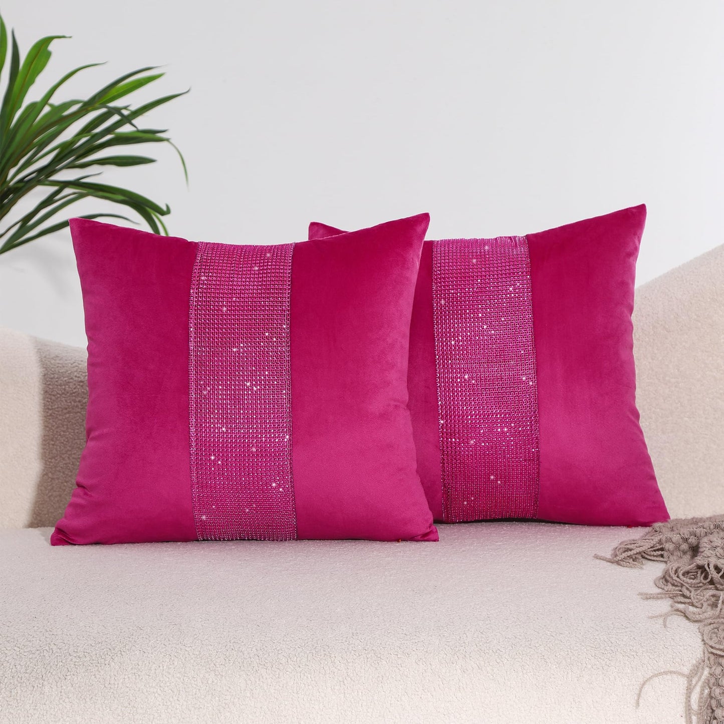 VAKADO Throw Pillow Covers 18x18 Set of 2 Decorative for Bed Couch Hot Pink Velvet Cushion Cases Decoration Valentines Day Wedding Love Home Decor for Sofa Living Room,Magenta