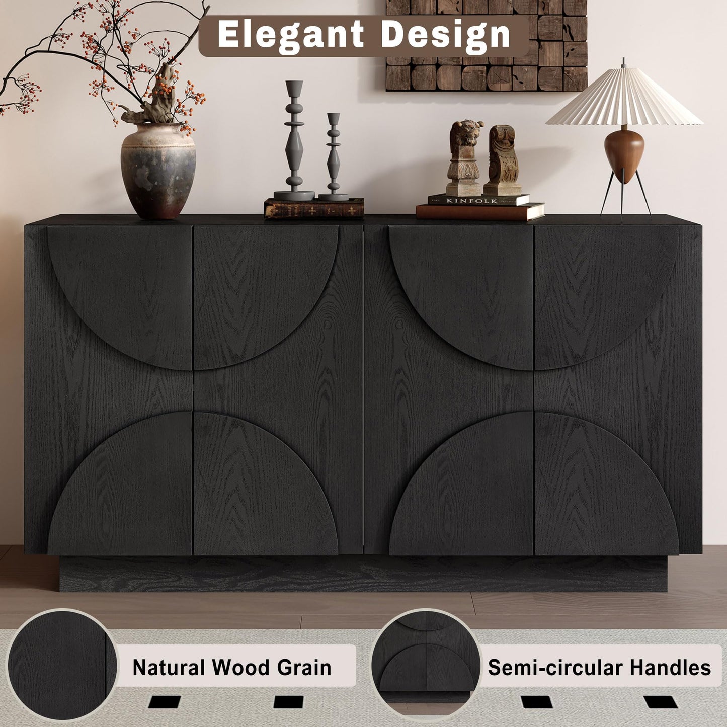 LKTART 40" Sideboard Buffet Accent Storage Cabinet with Carved Pattern Side Board Solid Wood Frame for Kitchen, Living Room, Entryway,Hallway (Blue+Brown)