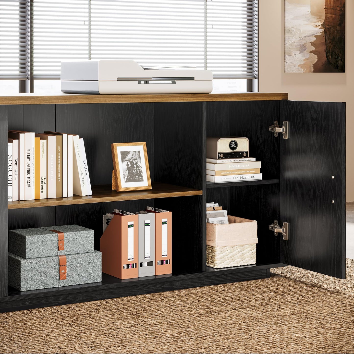 Tribesigns 85.8-Inch L-Shaped Executive Office Desk with File Drawers & Storage Cabinet, Professional Corner Computer Desk Extra Large Business Workstation with Adjustable Shelves (White&Walnut)