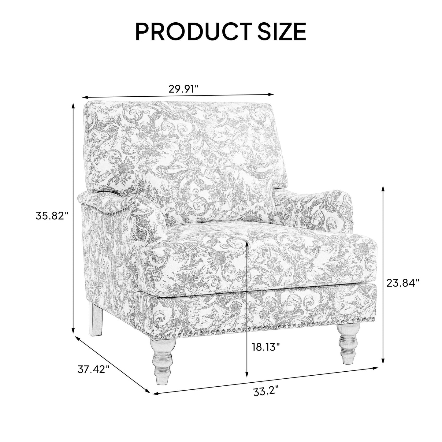 Accent Chair for Living Room, Upholstered Armchair with Nailhead Trim & Solid Wood Legs, Mid Century Modern Club Chair for Bedroom/Reading Room, Rococo Green