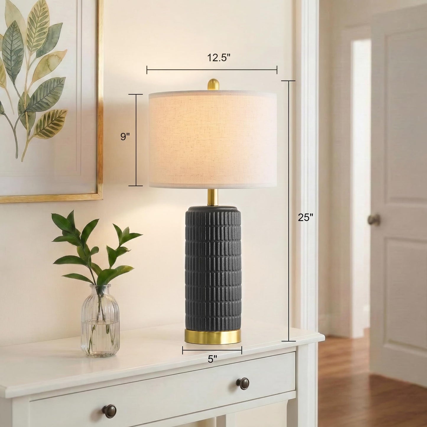 PoKat Small Bedside Table Lamps Set of 2 for Bedroom Living Room, 21.5'' Modern Ceramic Nightstand Lamps with Gold Base, Farmhouse Table Lamps for Office End Side Table Console, White and Beige