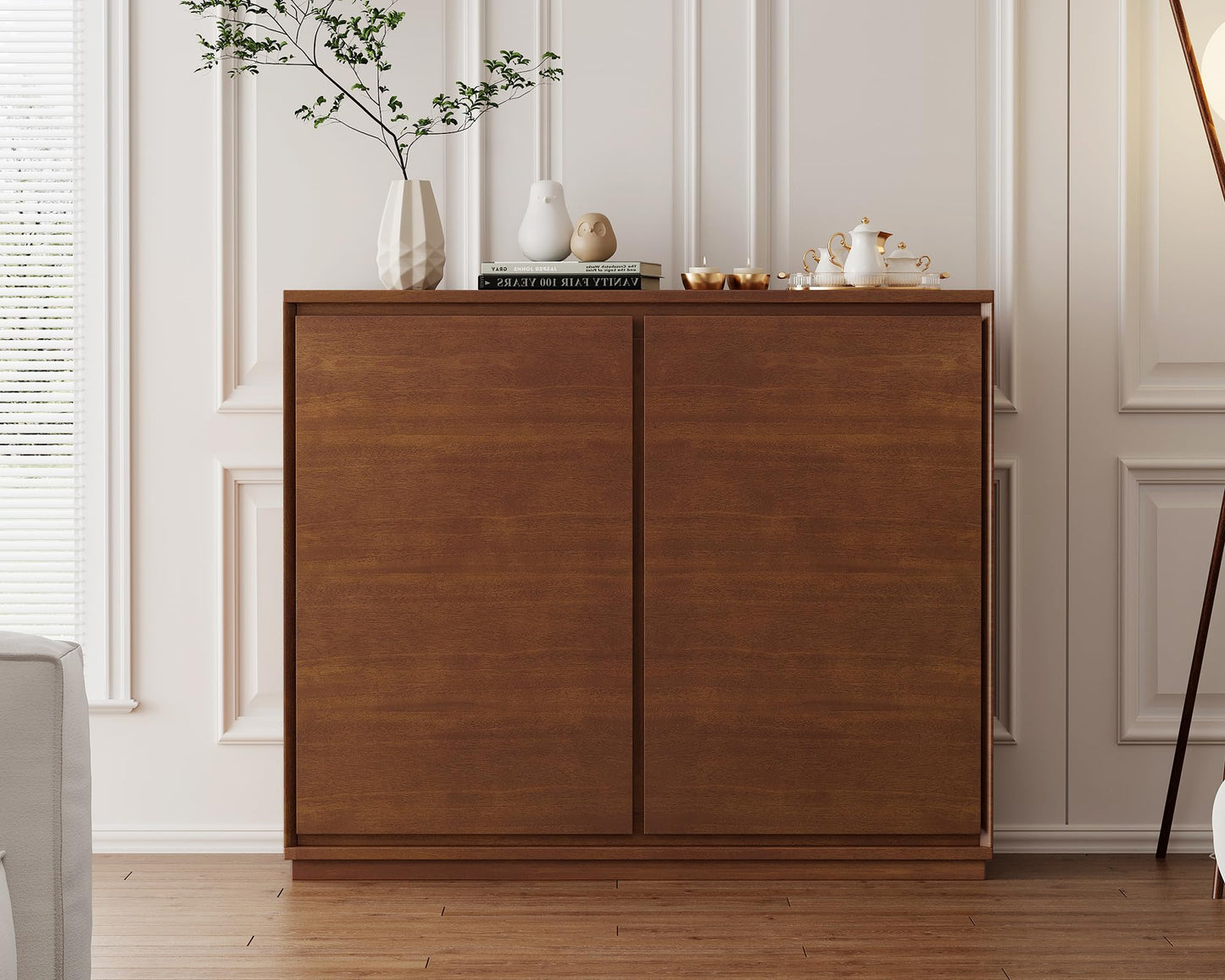LKTART 39" Mid Century Modern Sideboard Buffet Cabinet, Narrow Credenza Storage Cabinet,Media Console Coffee Bar Table for Living Room,Entryway,Kitchen,Walnut