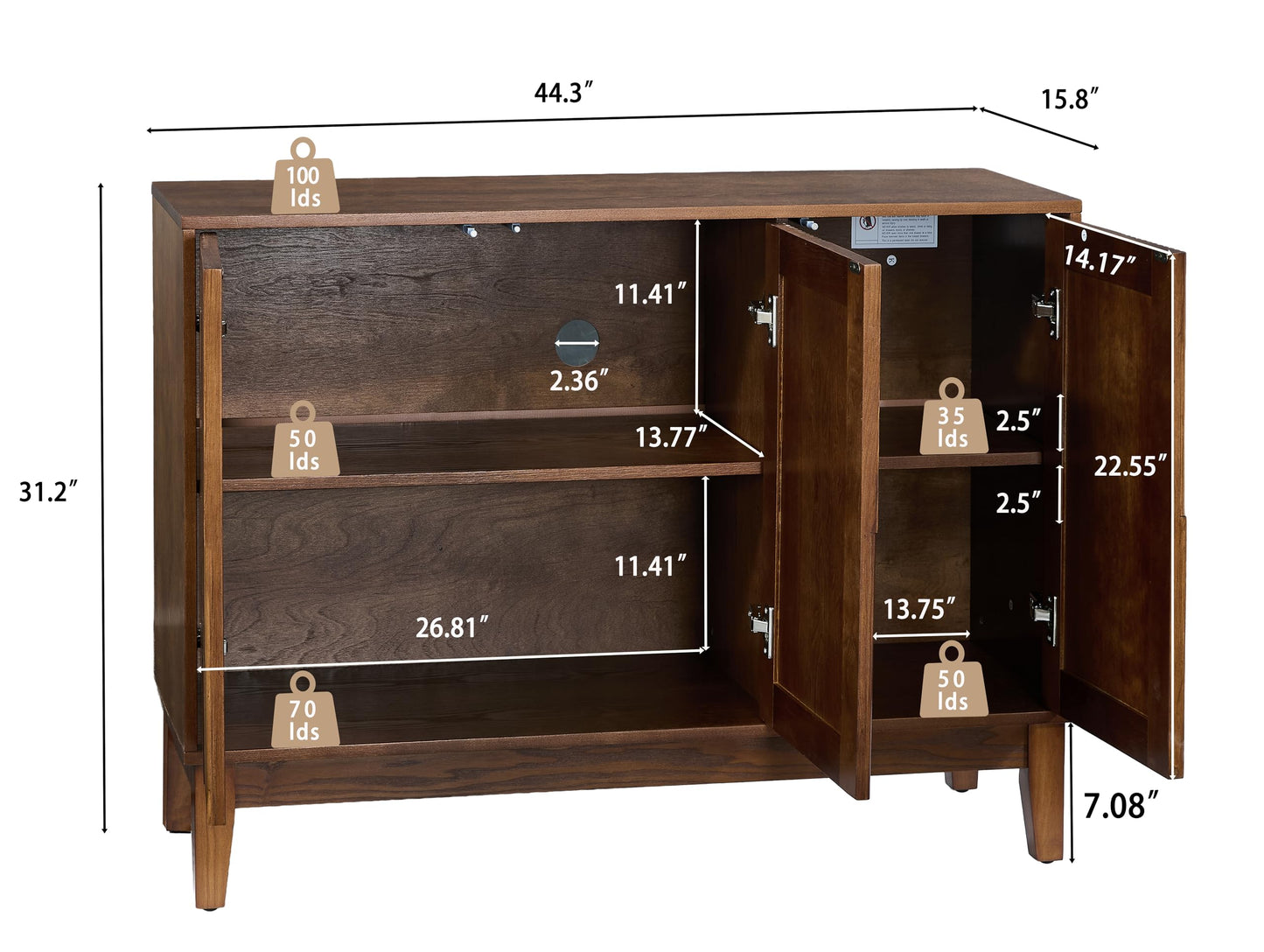 LKTART 40" Sideboard Buffet Accent Storage Cabinet with Carved Pattern Side Board Solid Wood Frame for Kitchen, Living Room, Entryway,Hallway (Blue+Brown)