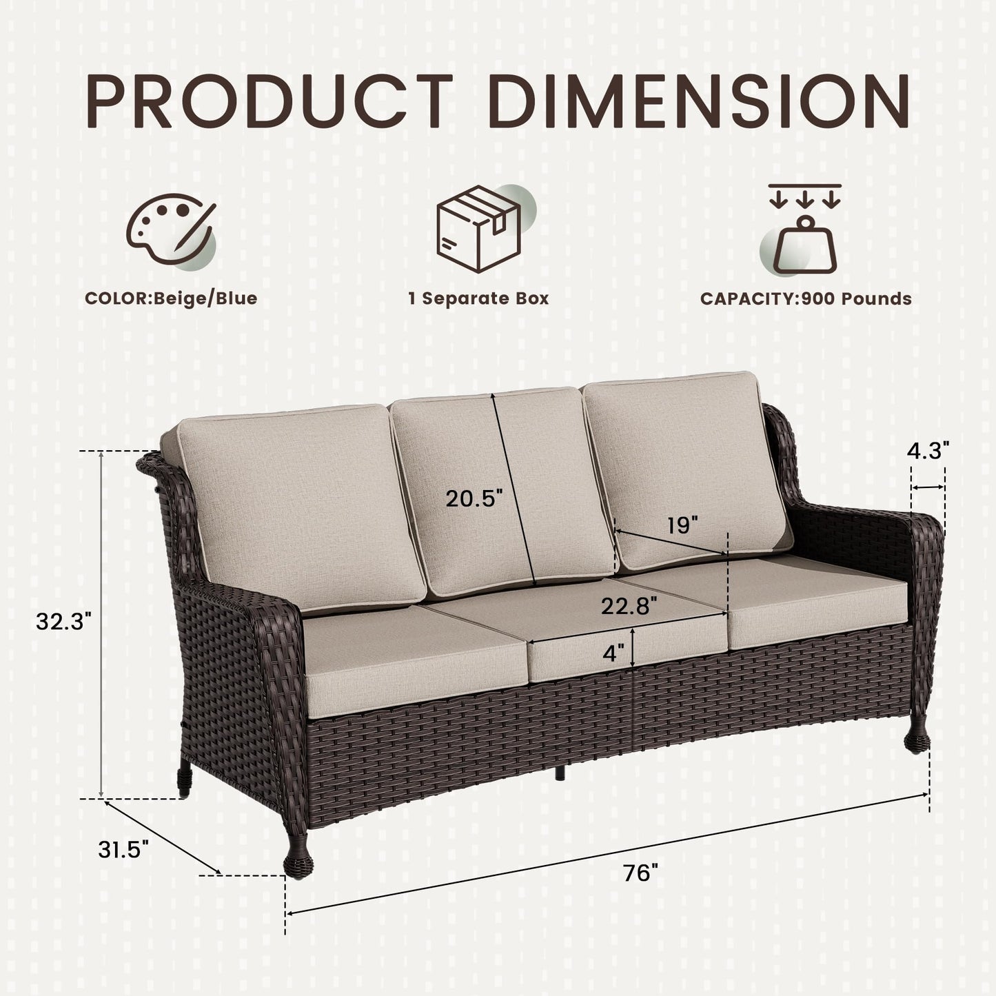 Wicker Patio Loveseat, All-Weather Rattan 2-Seat Sofa with Cushions, Outdoor Patio Furniture Set for Patio, Balcony, Backyard, Deck, Poolside