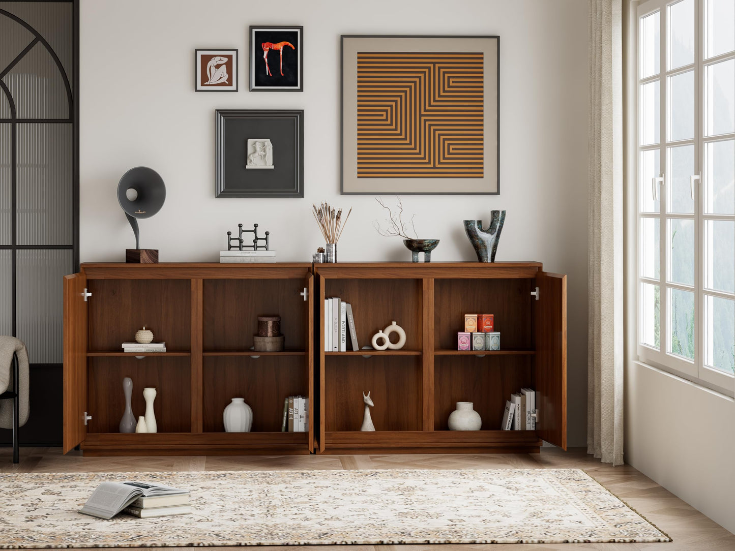 LKTART 39" Mid Century Modern Sideboard Buffet Cabinet, Narrow Credenza Storage Cabinet,Media Console Coffee Bar Table for Living Room,Entryway,Kitchen,Walnut