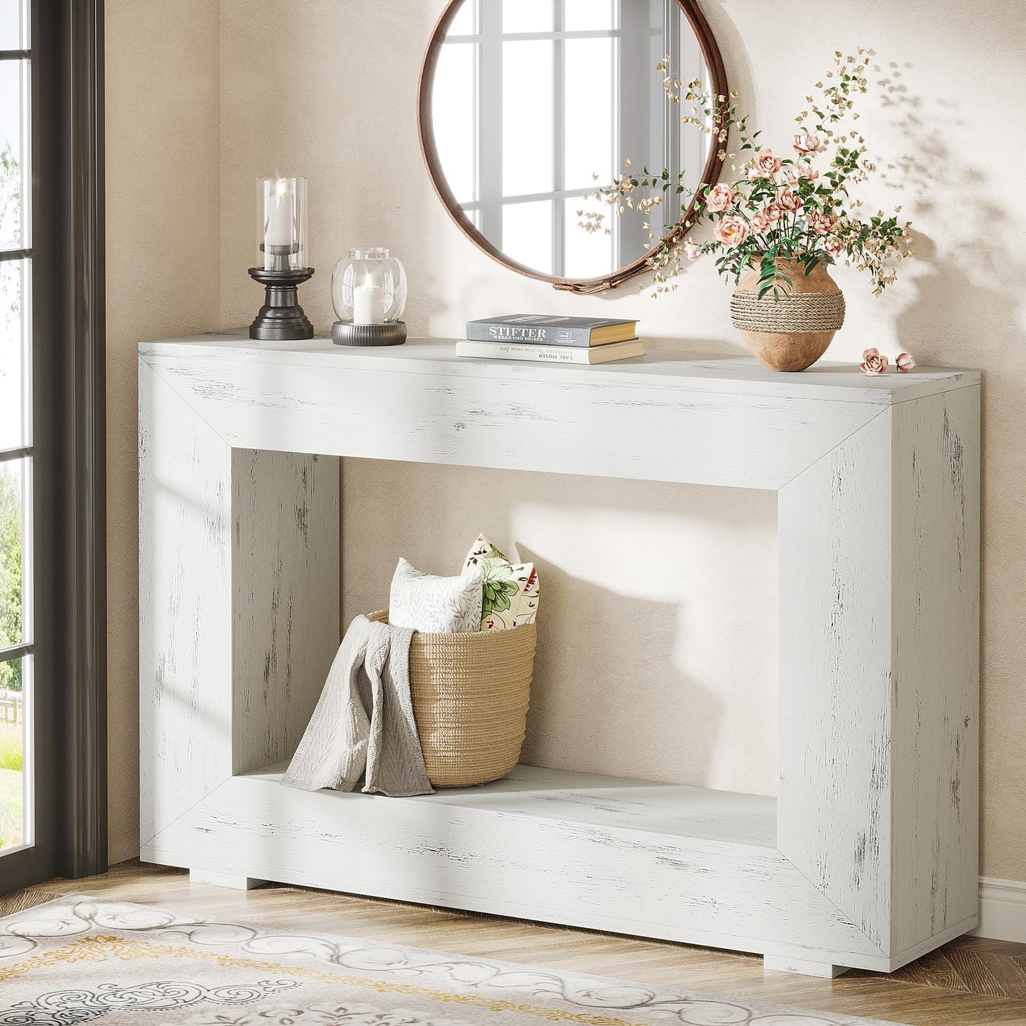 Tribesigns Farmhouse Console Table, 47 Inches Entryway Console Table with Storage, Industrial Hallway Accent Table for Living Room, Entrance