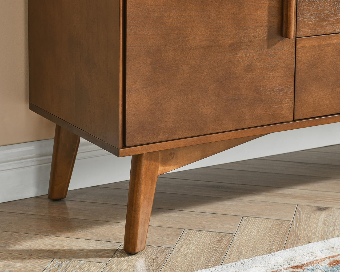LKTART 60" Mid Century Modern Sideboard Buffet with Hollow Carved Doors and Outlet Holes,Vintage Accent Cabinet Credenzas Storage Cabinet Walnut