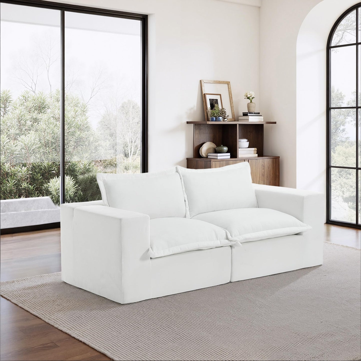 116" Modular Sectional Sofa, Comfy L Shaped Modular Coush Sofa with Ottoman, 3-Seat Chenille Cloud Couches Deep Seat Sofa for Living Room, Apartment, Small Spaces, Beige