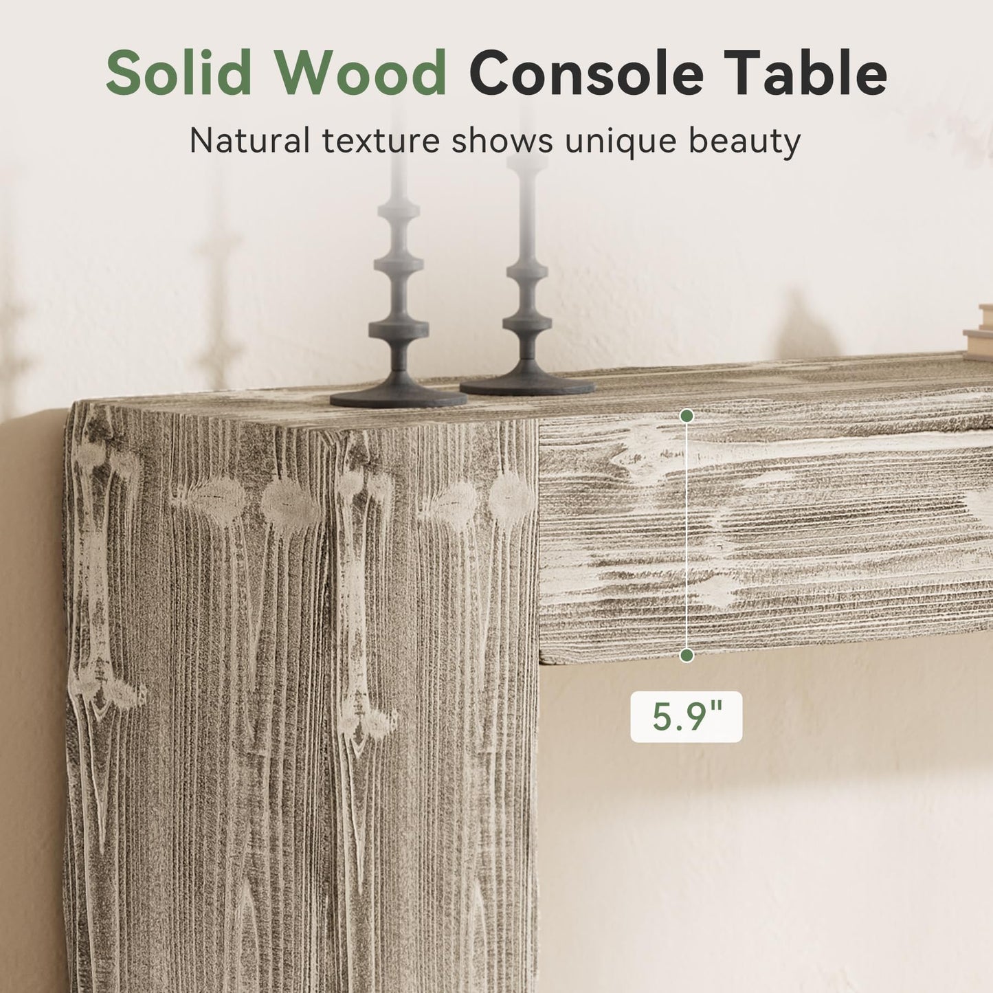 Solid Wood Console Table, 63-Inch Farmhouse Sofa Table Behind Couch for Entryway, Living Room, Foyer, Easy Assembly (Light Wood)