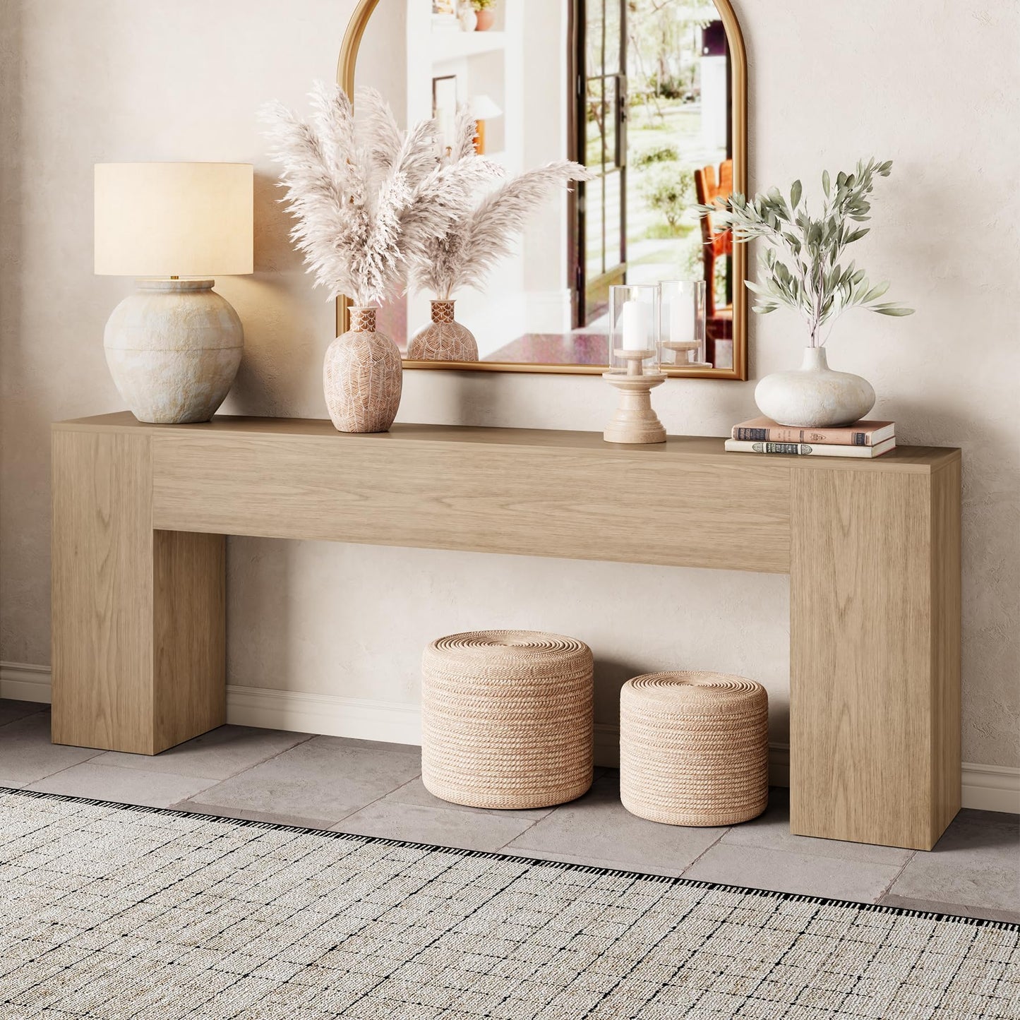 Epecoya Extra Long Console Tables for Entryway 86-Inch, Farmhouse Couch Table Behind Sofa Wooden, Modern Entryway Table for Entrance, Hallway, Living Room, Apartment, Natural Oak Brown