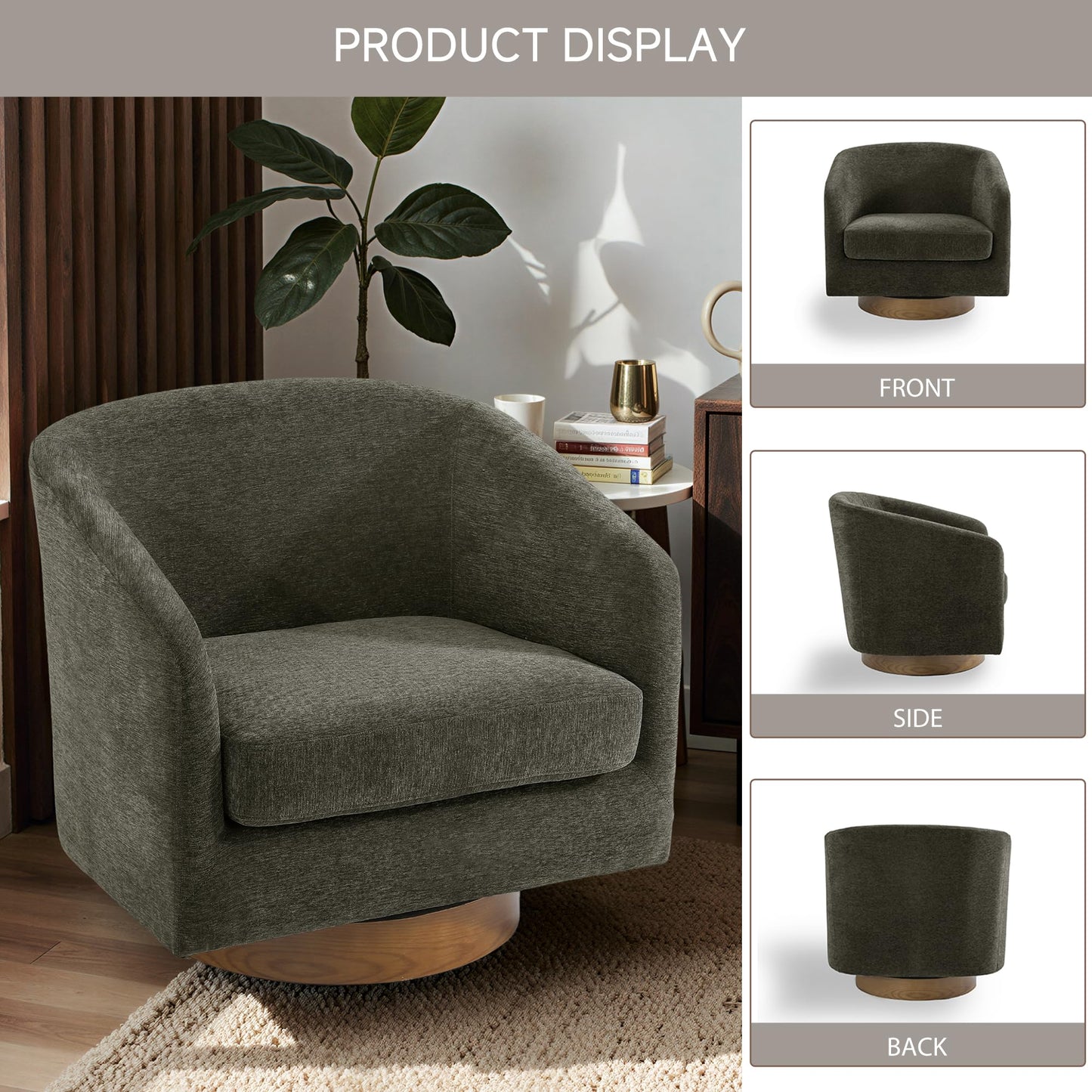 Swivel Barrel Chairs Set of 2, 31" W Modern Faux Leather Round Swivel Accent Chair for Living Room, 360° Rotation Upholstered Armchair Club Chair for Bedroom, Reading Room, Office (Brown)