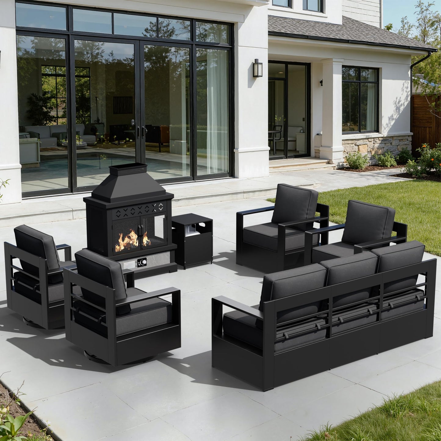 Aluminum Patio Swivel Chair - Outdoor Swivel Rocking Chair with 6" Thick Removable Cushions, All-Weather Metal Frame, Deep Setting for Garden, Poolside and Porch