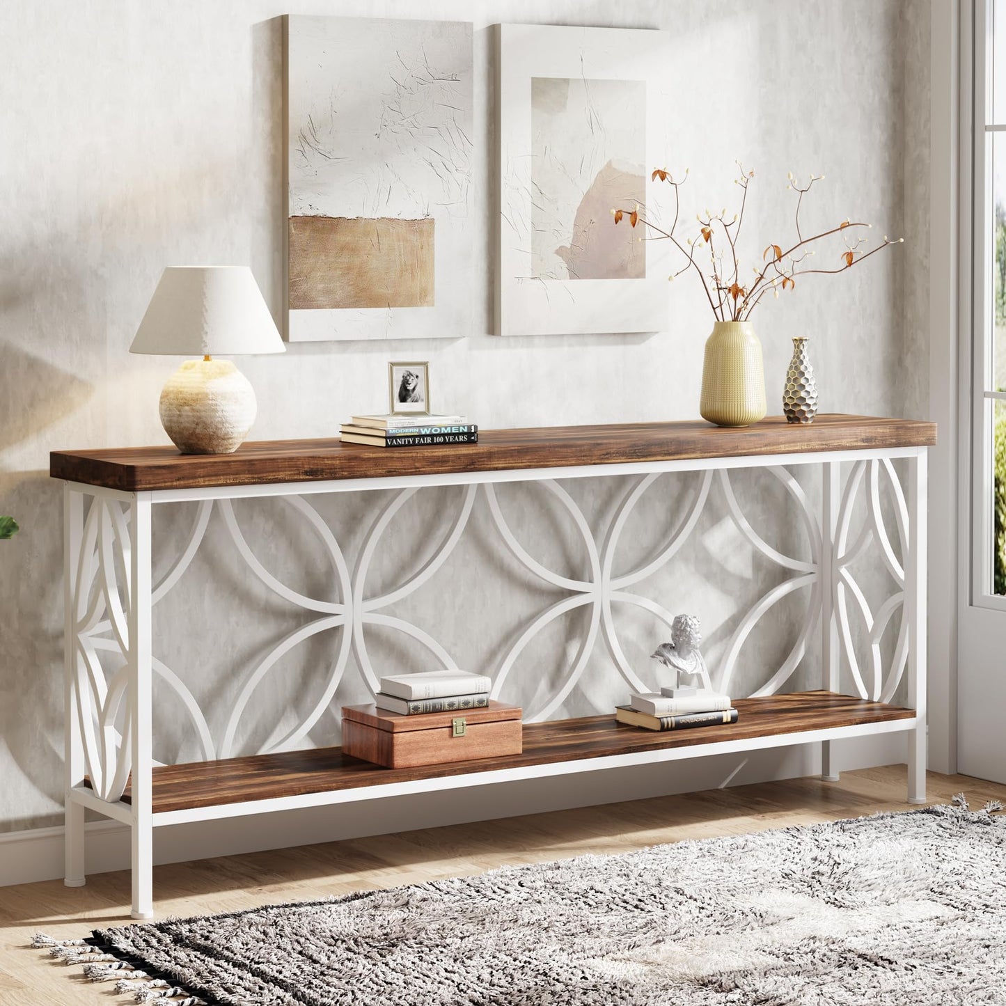 Tribesigns 70.9-Inch Narrow Sofa Table, Industrial Long Sofa Table Behind Couch, Entry Console Table with Storage for Entryway, Living Room, Foyer, Unique Design, Rustic Brown