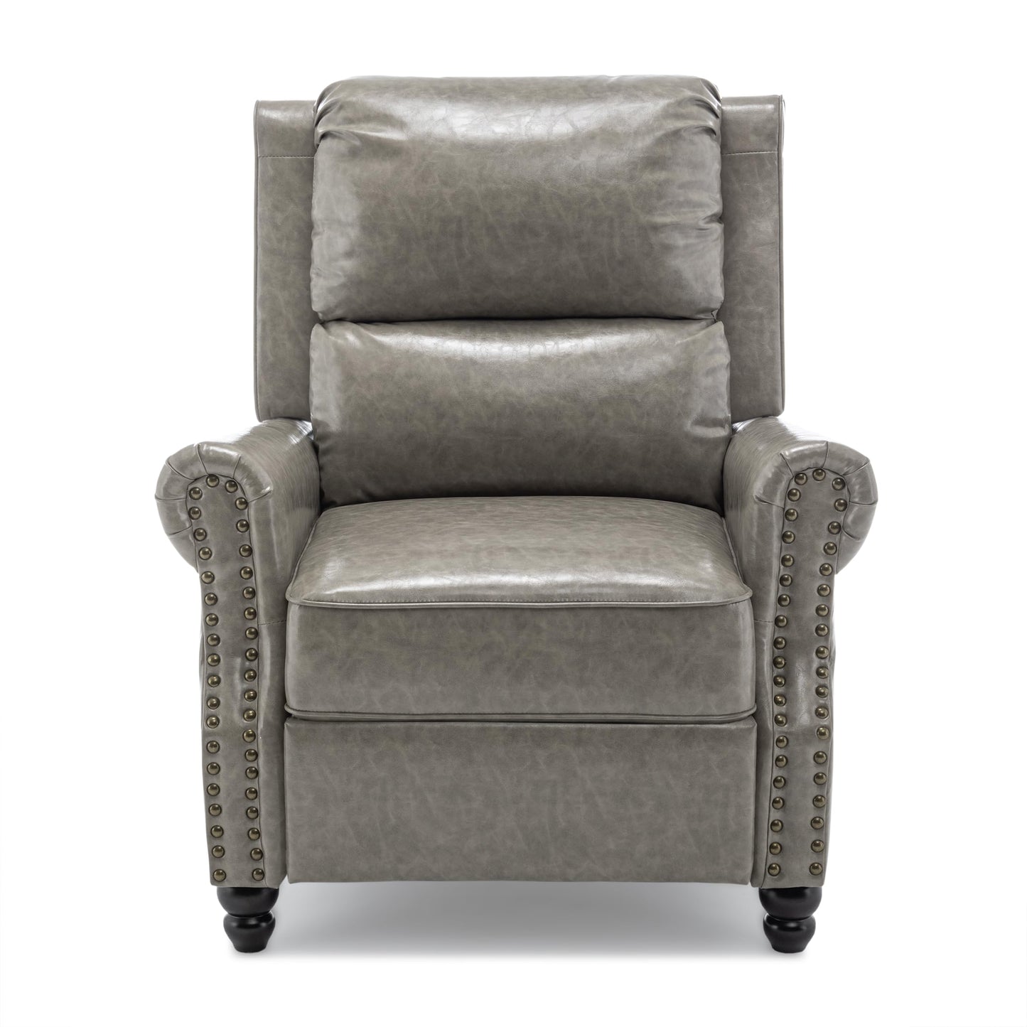 Pushback Recliner Chairs Set of 2, Comfy Fabric Wingback Recliner Chair, Upholstered Armchair Push Back Recliner with Wood Legs, Rivet Trim Accent Chair for Living Room, Bedroom, Blue Stripe