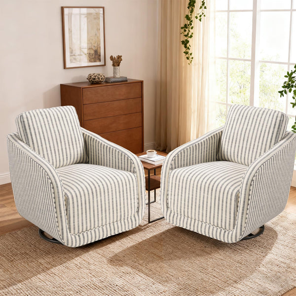 IOMOR Swivel Barrel Accent Chair, 360 Degree Comfy Swivel Reading Chair with Removable Back, Modern Sofa Chair with Oversize Base for Living Room, Bedroom, Office, Fully Assembled (1, Blue Stripe)
