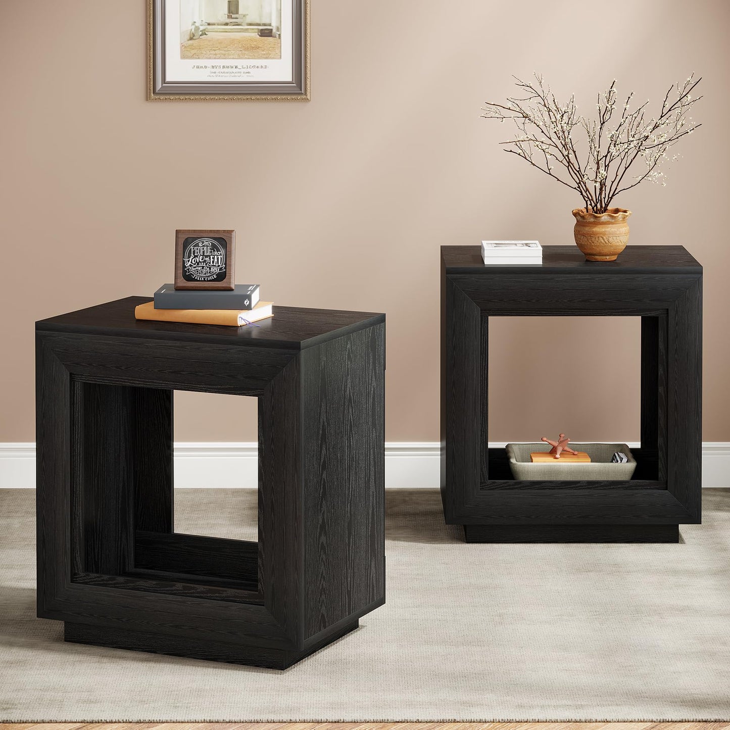 Tribesigns Rustic Wood End Table, 2 Tiered Square Side Table with Storage Shelf, Industrial Sofa Side Table for Living Room, Entrance (Rustic Brown) (1)