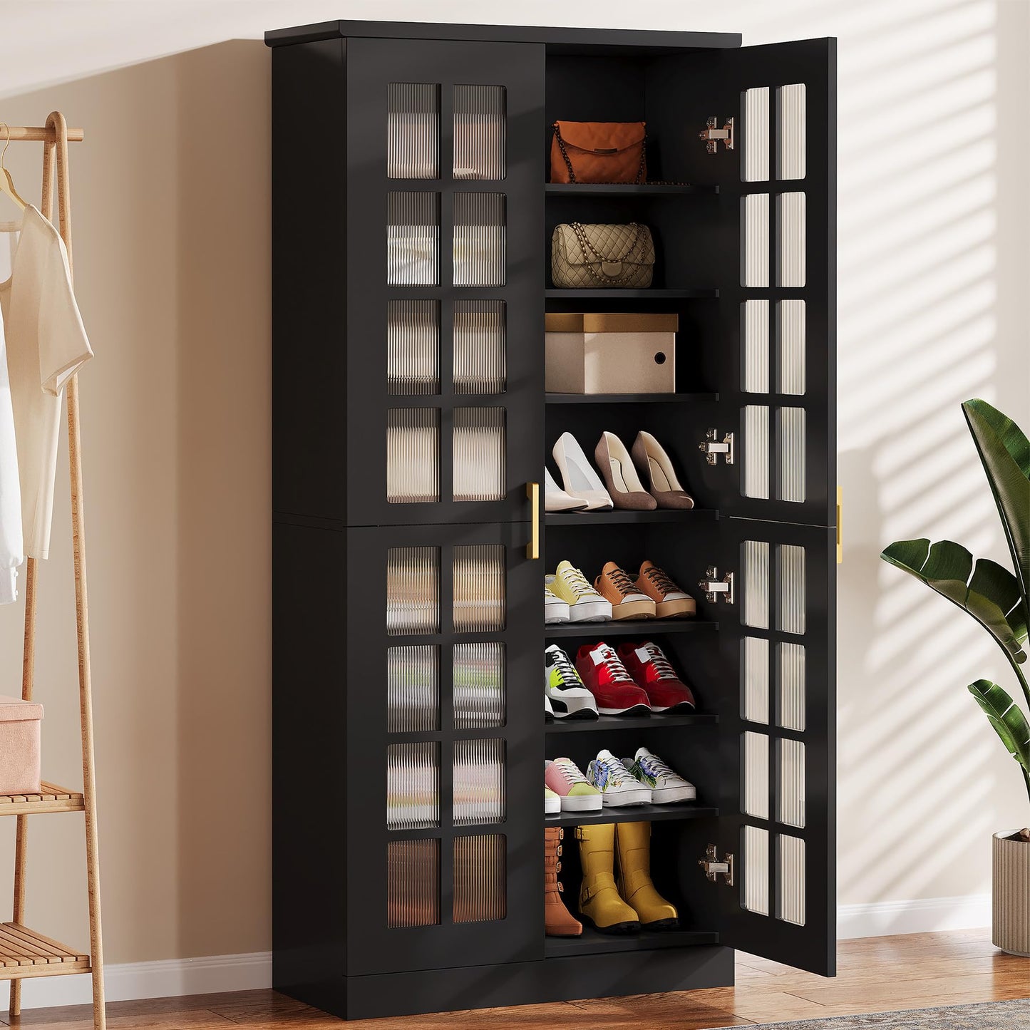 Tribesigns Tall Shoe Cabinet with Doors, 8-Tier Shoe Storage with Adjustable Shelves, Modern Shoe Organizer Shoe Rack Cabinet for Entryway, Hallway, Closet, Living Room, Rustic Brown