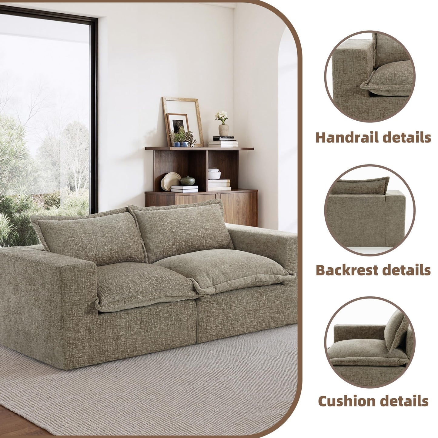 116" Modular Sectional Sofa, Comfy L Shaped Modular Coush Sofa with Ottoman, 3-Seat Chenille Cloud Couches Deep Seat Sofa for Living Room, Apartment, Small Spaces, Beige