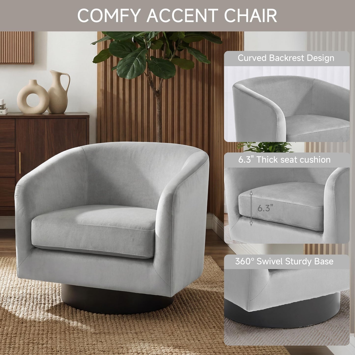 Swivel Barrel Chairs Set of 2, 31" W Modern Faux Leather Round Swivel Accent Chair for Living Room, 360° Rotation Upholstered Armchair Club Chair for Bedroom, Reading Room, Office (Brown)
