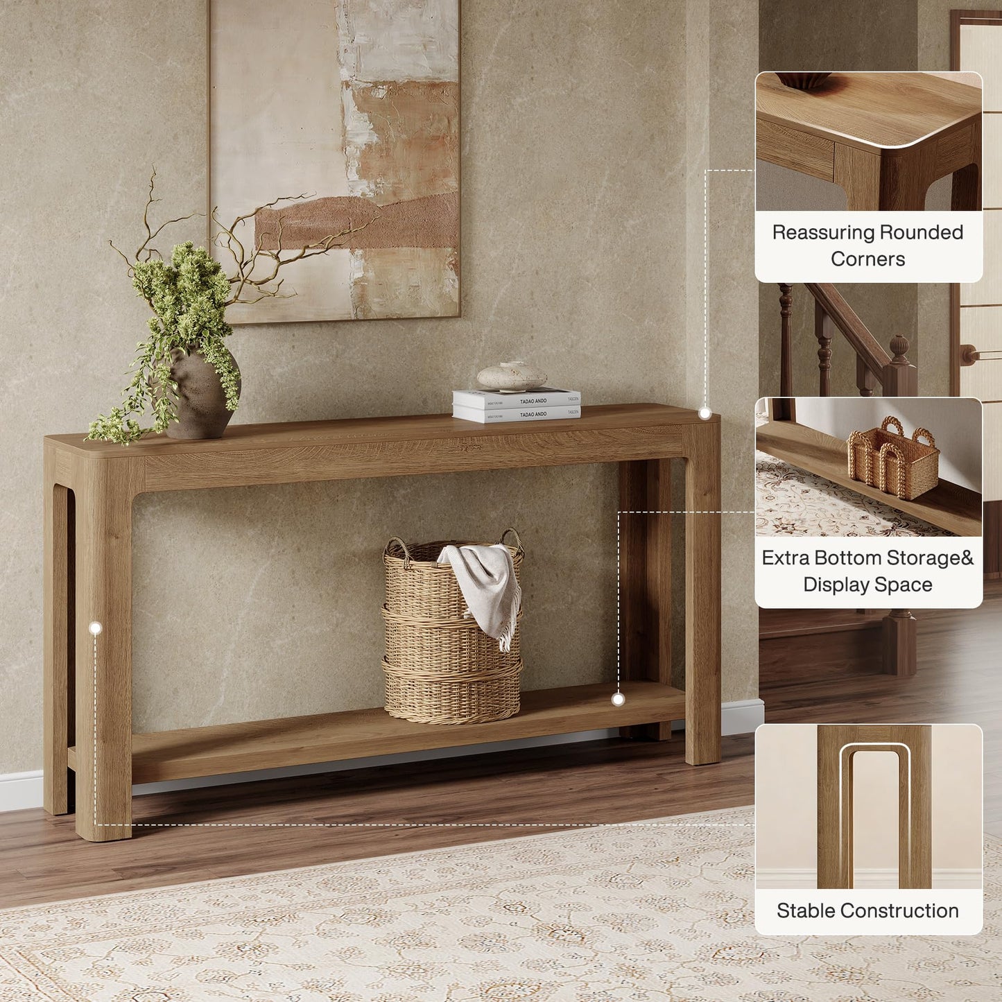 Tribesigns 63 Inch Entryway Console Table, 2-Tier Farmhouse Narrow Sofa Table Behind Couch, Accent Entrance Console Furniture for Entryway, Foyer, Hallway, Rustic Brown