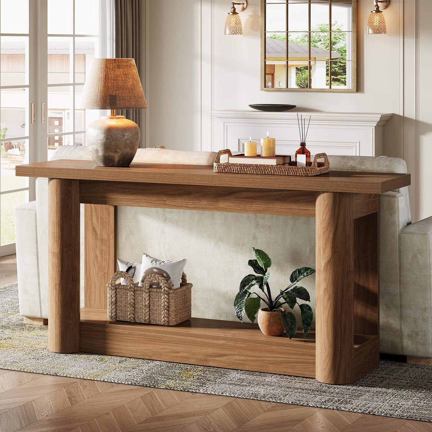 Tribesigns 63-Inch Farmhouse Console Table, 2-Tier Storage Sofa Table Behind The Couch, Narrow Long Entryway Furniture for Home Hallway, Entrance, Living Room, Brown