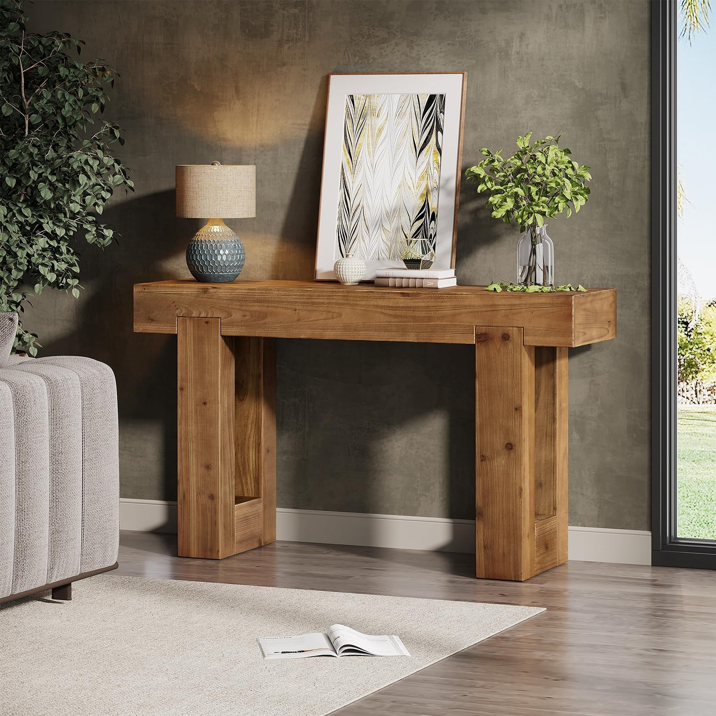 Tribesigns 63-Inch Long Console Table, Wooden Rectangular Sofa Table Behind The Couch, Farmhouse Entryway Table for Entrance, Hallway, Living Room (Natural)