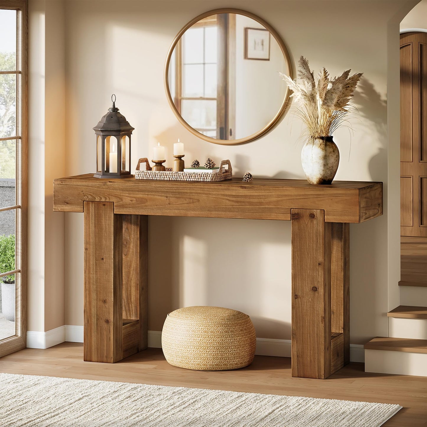Tribesigns 63-Inch Long Console Table, Wooden Rectangular Sofa Table Behind The Couch, Farmhouse Entryway Table for Entrance, Hallway, Living Room (Natural)