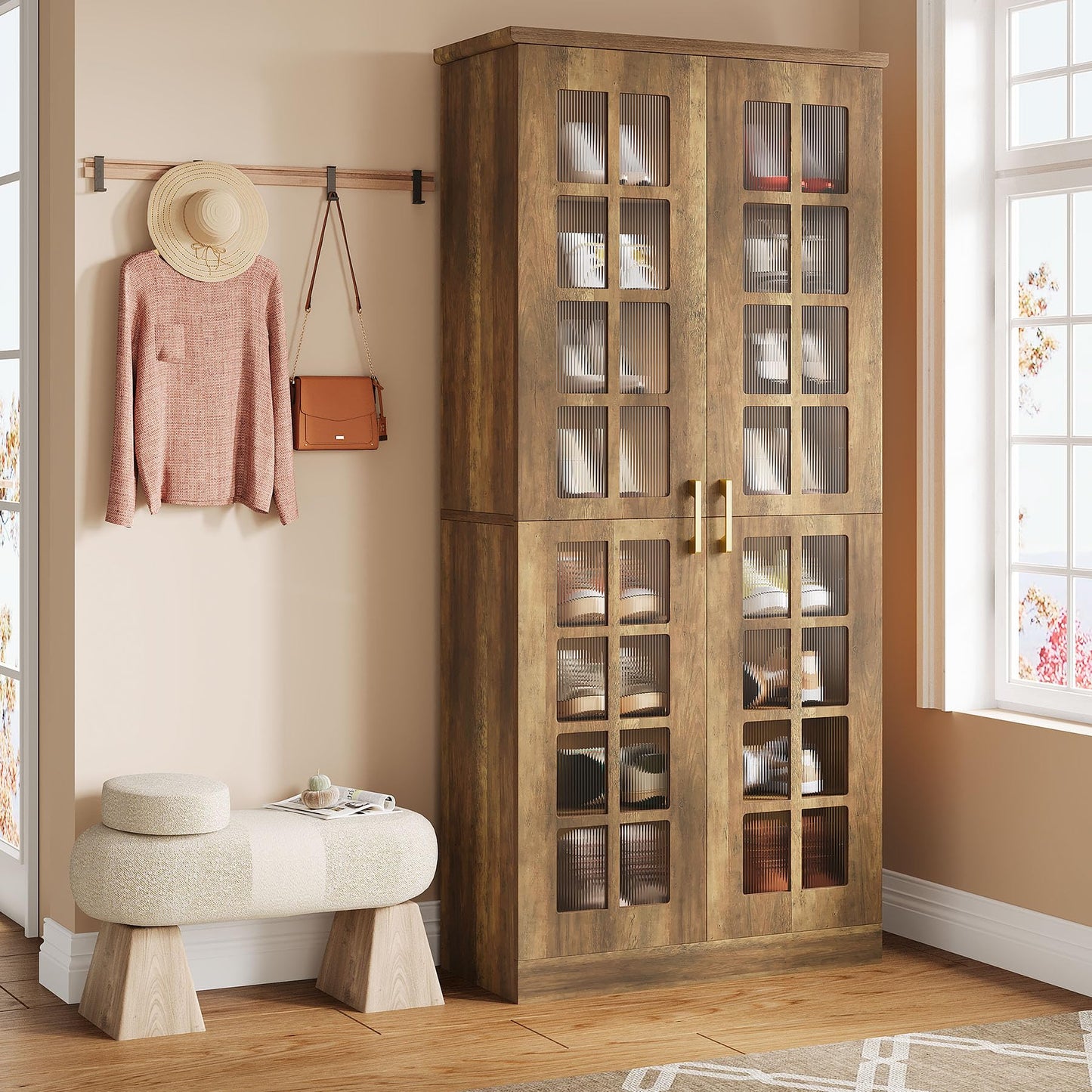 Tribesigns Tall Shoe Cabinet with Doors, 8-Tier Shoe Storage with Adjustable Shelves, Modern Shoe Organizer Shoe Rack Cabinet for Entryway, Hallway, Closet, Living Room, Rustic Brown