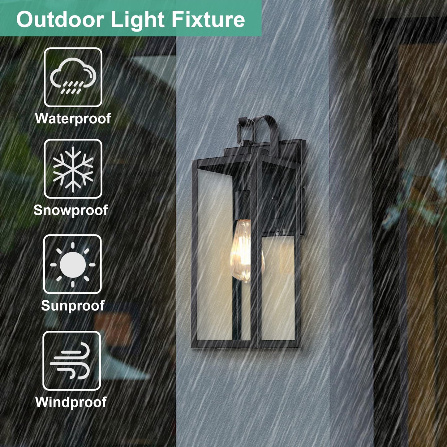 18 Inch Dusk to Dawn Outdoor Wall Light Fixtures, Large Exterior Waterproof Light Fixtures, Black Modern Porch Lights with E26 Sockets & Glass Shades, Wall Sconces for Patio, Garage, Front Door