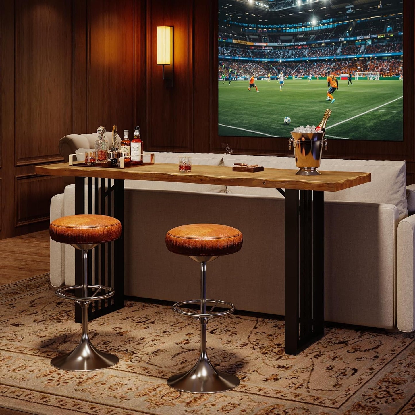 63-Inch Long Bar Table, Solid Wood Pub Table with Metal Legs, Industrial Rectangular High Top Bar Unit for Home Bar, Kitchen, Dining Room, Bistro