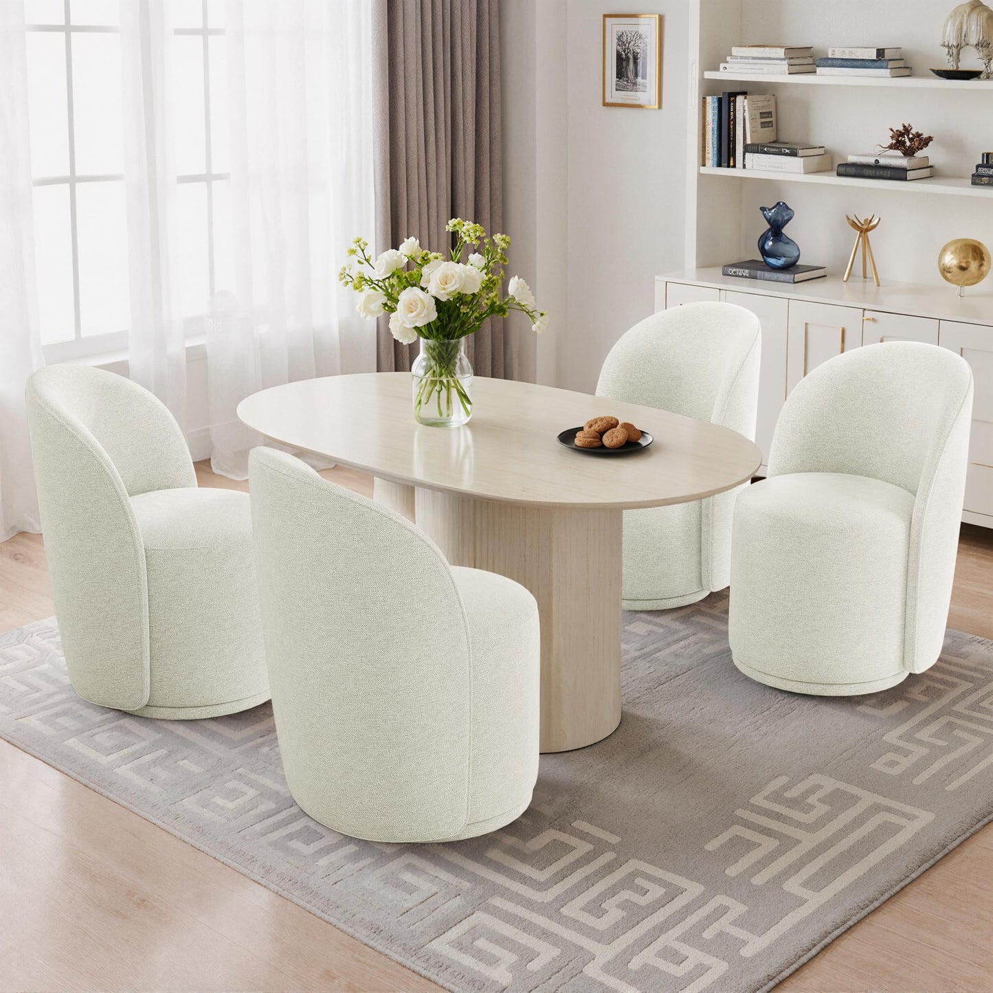 Swivel Barrel Dining Chairs Set of 2, Faux Leather Upholstered Round Dining Chairs, 360° Swivel Vanity Chair Comfy Armless Accent Makeup Chair for Dining/Living Room Makeup Room, Brown